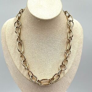 Vintage Gold Tone Chunky Oval Link Statement Necklace Retro 16" Adjustable